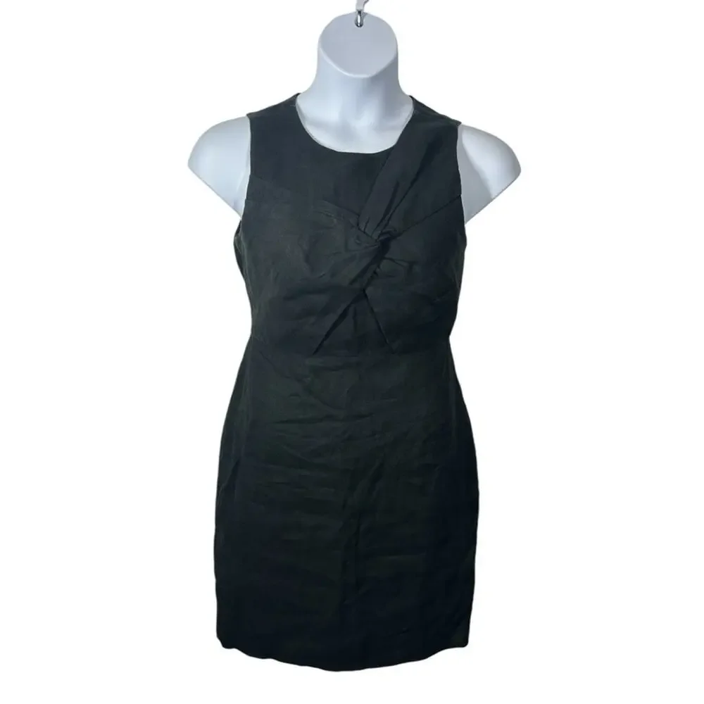 J.Crew Irish Linen Sheath Dress Black Draped Knot Work Cocktail Size 6